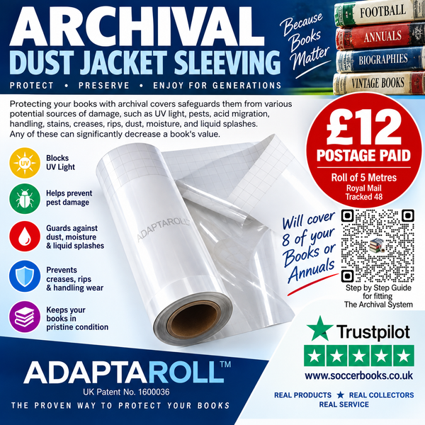 ADAPTAROLL archival dust jacket sleeving roll for protecting football books, annuals and biographies from UV light, dust, moisture, creases and handling wear.