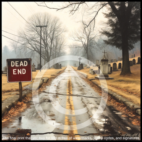 DEAD END SIGN IN CEMETERY