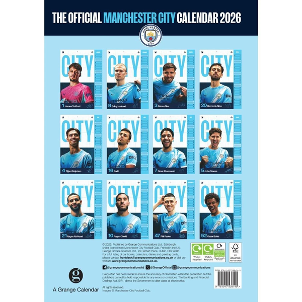 Manchester City FC OFFICIAL A3 Calendar 2026
