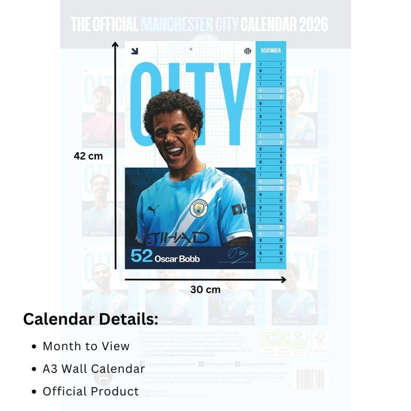 Manchester City FC OFFICIAL A3 Calendar 2026