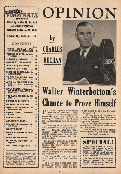 Charles Buchan’s Football Monthly Nov 1954