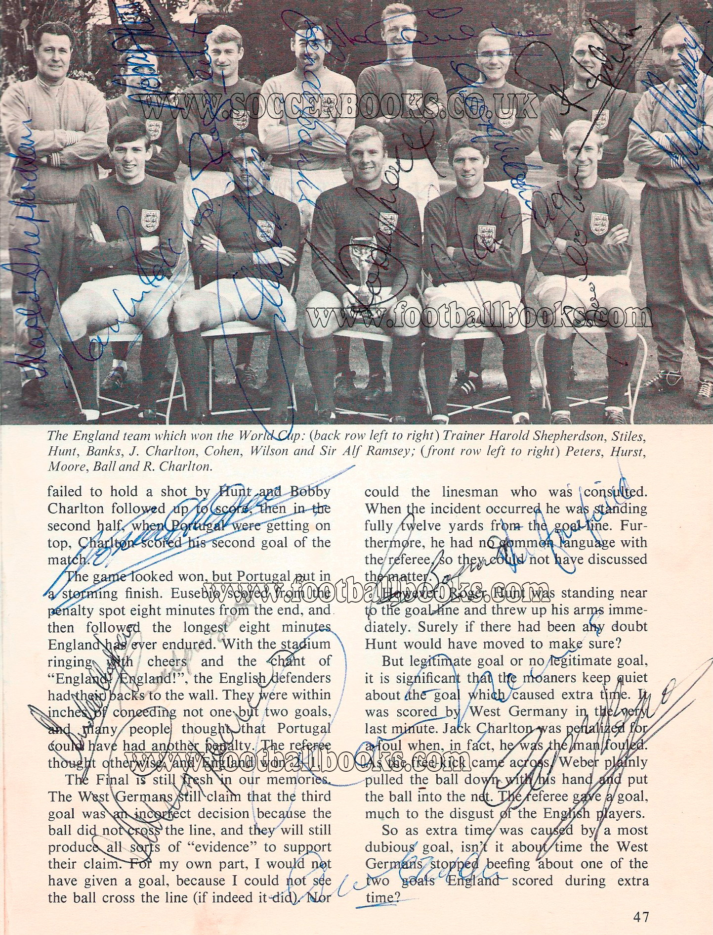 England World Cup 1966 Winning Team Signed by All Memorabilia Print